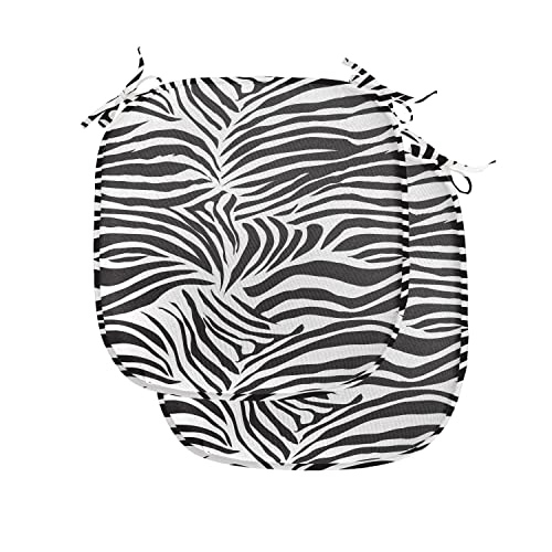 Ambesonne Zebra Print Chair Seating Cushion Set of 2, Striped Zebra Animal Print Nature Wildlife Inspired Simplistic Illustration, Anti-Slip Seat Padding for Kitchen & Patio, 16