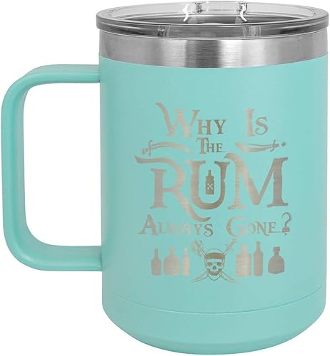 ONLYGIFTS.COM - Taza de café con tapa deslizante para hombre y mujer, diseño con texto en inglés "Why is the rum always gone", 1.3fl oz, Verde disponible en Yaxa Peru