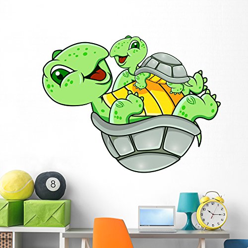 Wallmonkeys Mother and Baby Turtle Wall Decal Peel and Stick Graphic (60 in W x 46 in H) WM344828