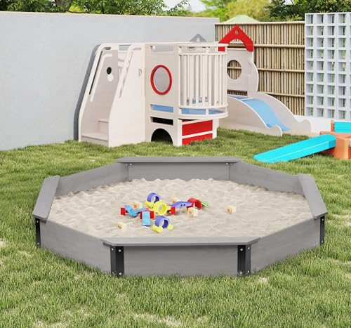 image for Mederra 85''x78''x9'' Wooden Octagon Sandbox with Cover, Large Sandpit