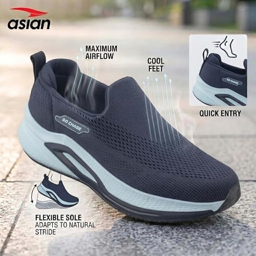 Image of ASIAN Wonderwalk Pro-14 Men's Walking Shoes | Lightweight Slip-On Sports Sneakers | Breathable Knit Mesh | Memory Foam Shoes with Anti-Slip Grip Sole