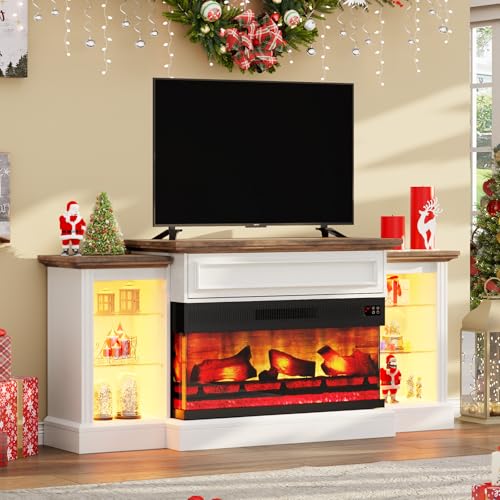 AMERLIFE-60-Electric-Fireplace-with-Mantel-Farmhouse-3-Sided-Fireplace-TV-Stand-for-TVs-up-to-65-Inch-Entertainment-Center-with-Adjustable-Shelves-LED-Light-Distressed-White AMERLIFE 60 Electric Fireplace with Mantel Farmhouse 3 Sided Fireplace TV Stand for TVs up to 65 Inch Entertainment Center with Adjustable Shelves LED Light Distressed White