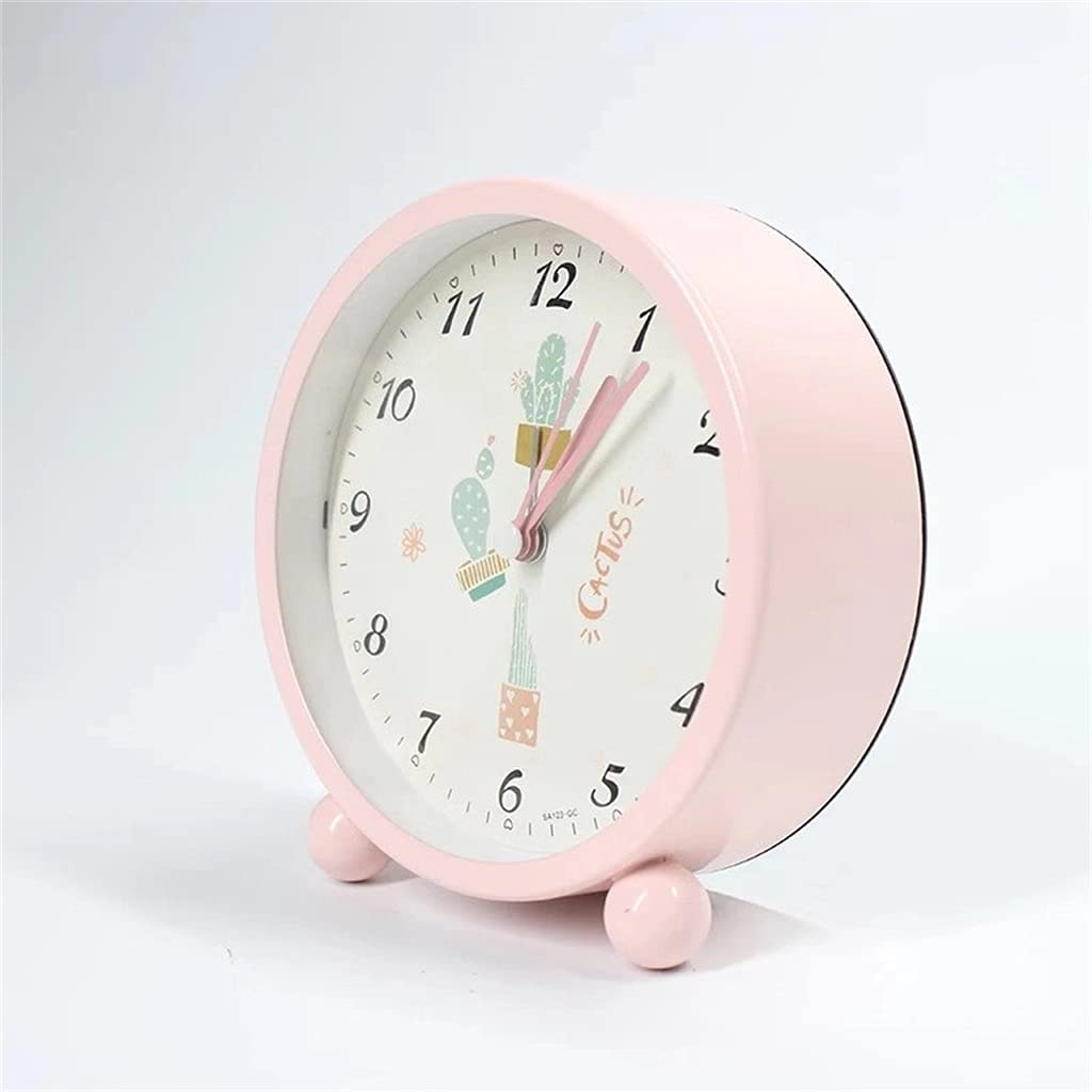Nordic Candy Color Cute Cartoon Hand Painted Cactus Alarm Clock Simple Student Bedside Clock Silent Children Bedroom Table