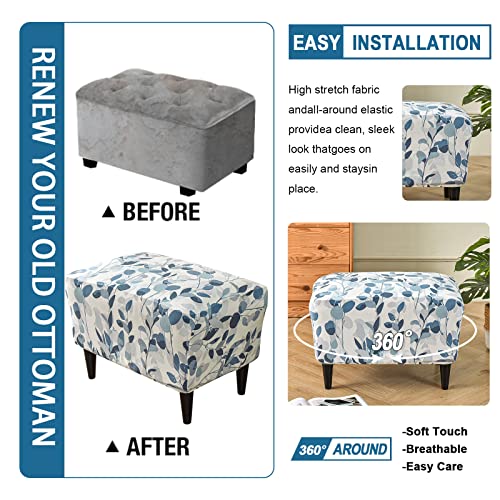 Crfatop Stretch Ottoman Cover Large Ottoman Slipcovers Rectangle Storage Stool Cover Printed Footrest Sofa Slipcovers Footstool Protector Covers With Elastic Bottom,31 #TOP2