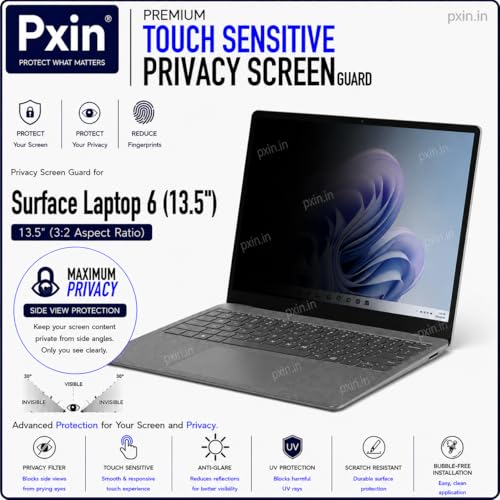 Image of Pxin Aura | Compatible with Microsoft Surface Laptop - 6 | 13.5 Inch - Touch Sensitive Privacy Screen | Anti Blue | Anti Glare | UltraThin for Hyper Touch | Anti UV | Privacy Filter