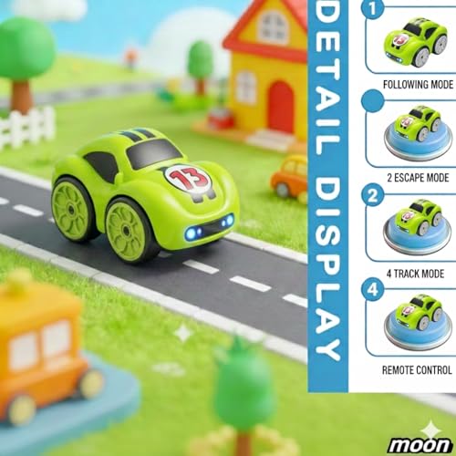 Image of Mini RC Intelligent Sensor Stunt Car Toy for Kids 3-8 | 4 Smart Modes: Follow Object, Chase, and Follow Track | Rechargeable Cartoon Car with Music & Bright LED Lights | Best Birthday Gift for Kids