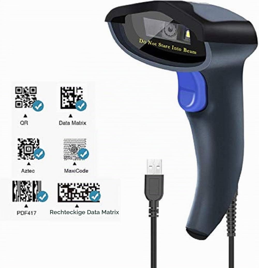 NETUM Kabelgebundener 2D QR Barcode-Scanner - Handheld Automatischer Omnidirektionaler Barcode-Leser/Imager (QR, PDF417, GS1 Data Matrix) mit USB-Kabel W9