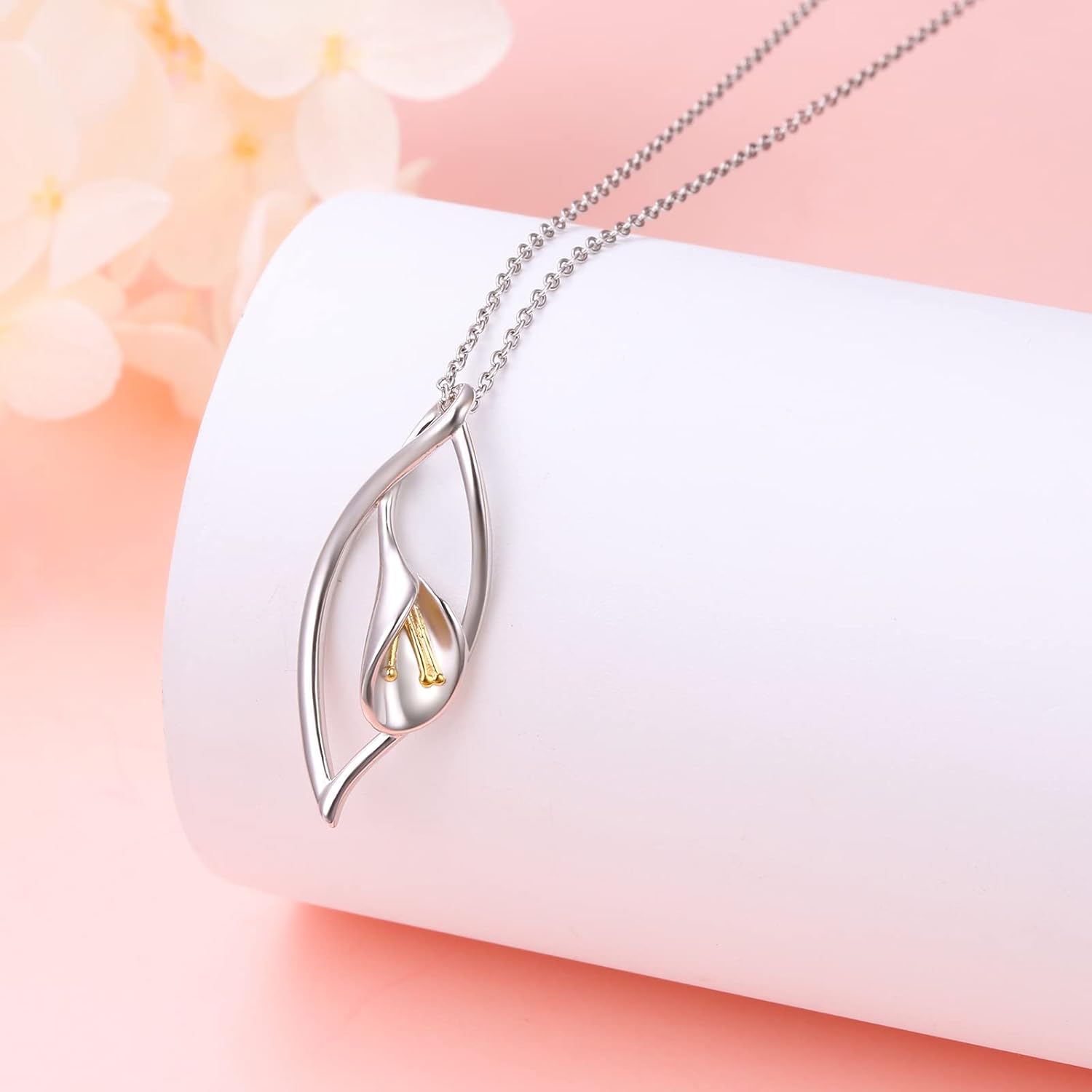 DAOCHONG Lily Flower Necklace Sterling Silver Calla Lily Lotus Necklace for Women Mother's Day Gift - Image 3