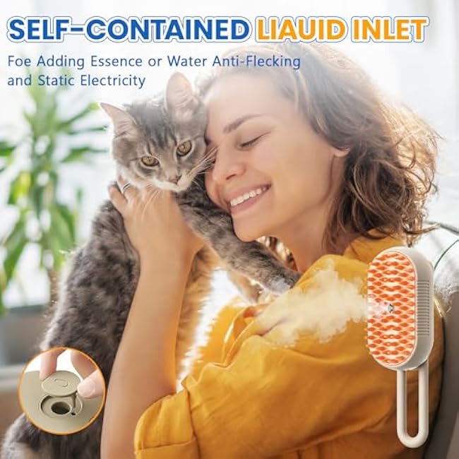 4 in 1 Cat Steam Brush for Shedding, Rechargeable Steam Pet Brush for Dog and Cat, Anti-Static, Massage, Cleaning, Shedding & Combing All In One!(Brown)-ScKXGOgZ