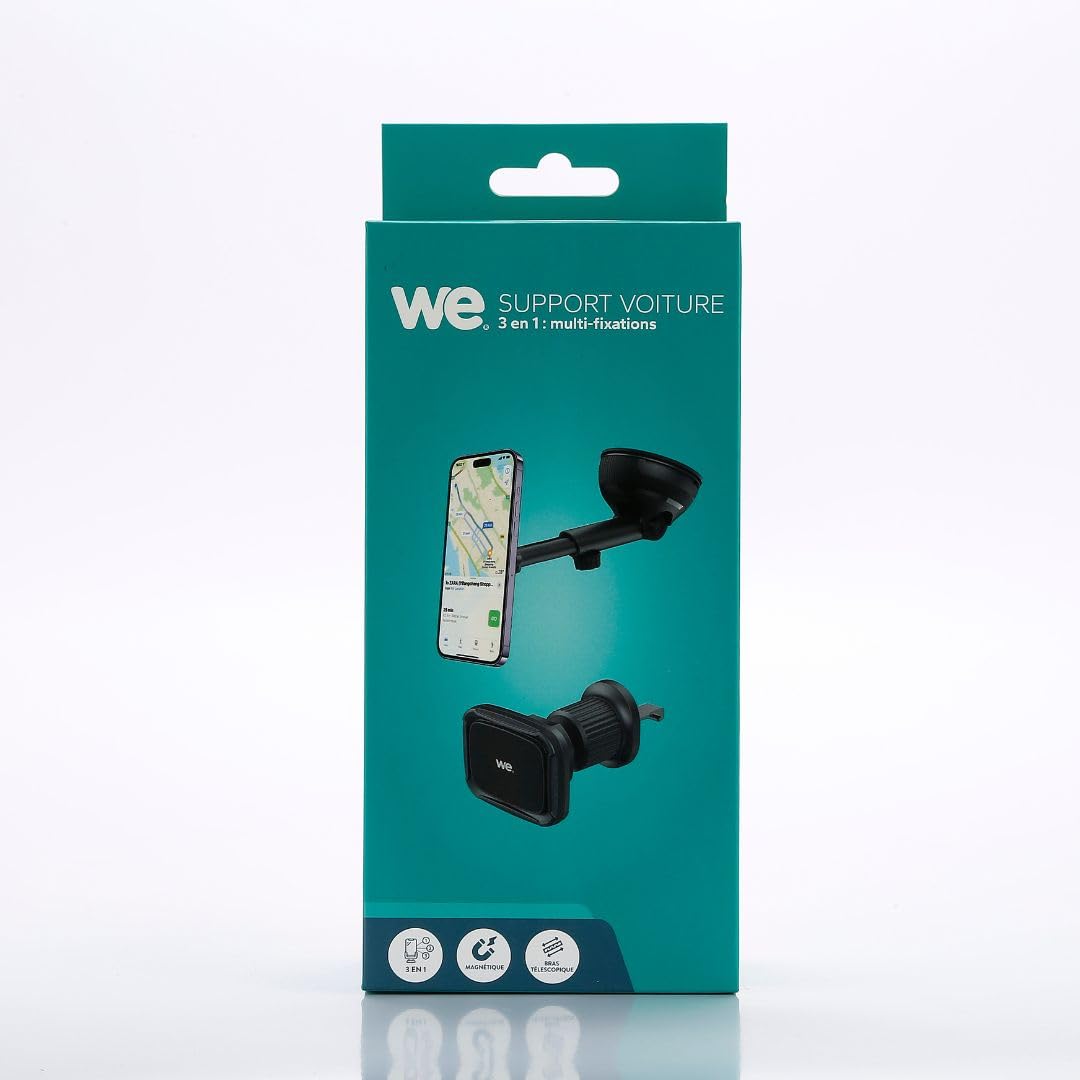 WE Supporto universale per smartphone per auto: fissaggio a ventosa per parabrezza/cruscotto estensibile + fissaggio griglia di ventilazione - supporto magnetico