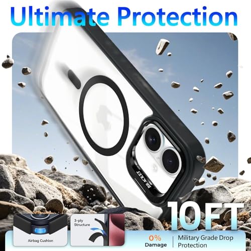 Image of VONZEE Clear Camera Kickstand Case for iPhone 17, Built-in Adjustable Camera Stand, Clear Magnetic Mag-Safe Shockproof Classic Series Phone Cover (Black)
