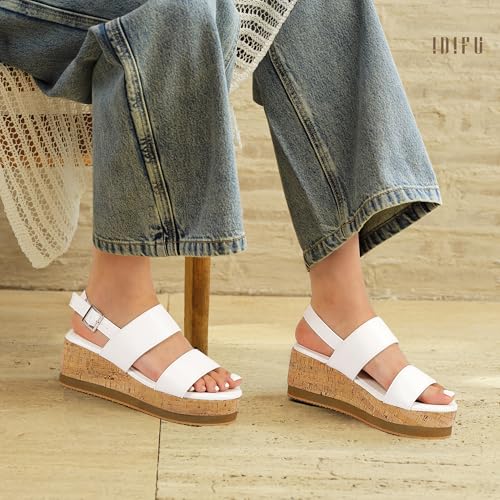 IDIFU Wedge Sandals for Women Slingback Elastic Strap with Adjustable Metal Buckle Comfortable Summer Platform Sandal Shoes3