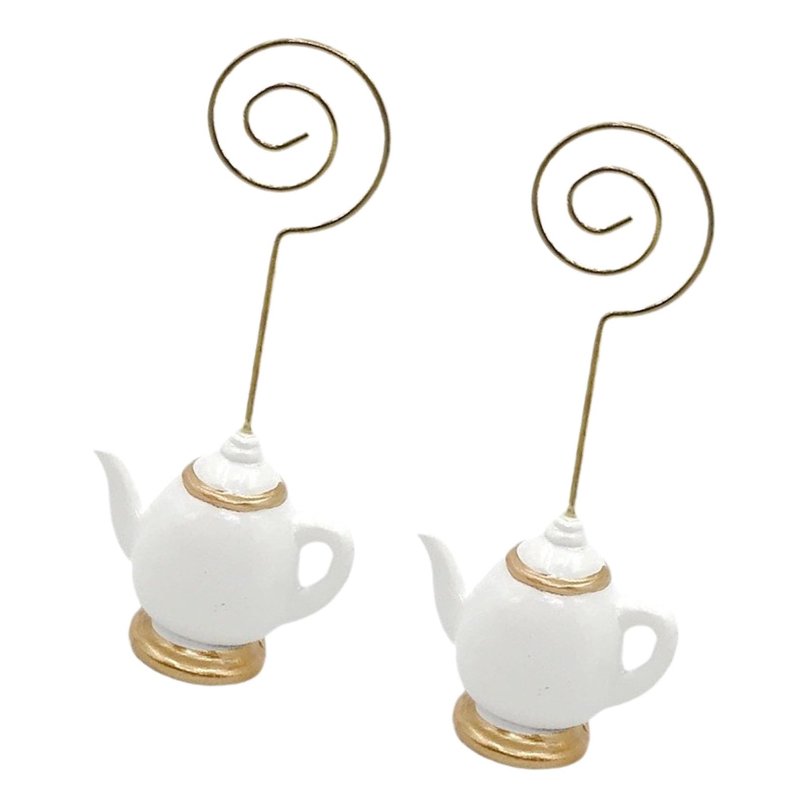 Kaeltsyn 2Pcs Gold Foil Teacup Seat Card Holder with Resin Base Decorative Note Memo Holder Stand for Birthday Wedding Banquets Wedding Table Name Card Stand