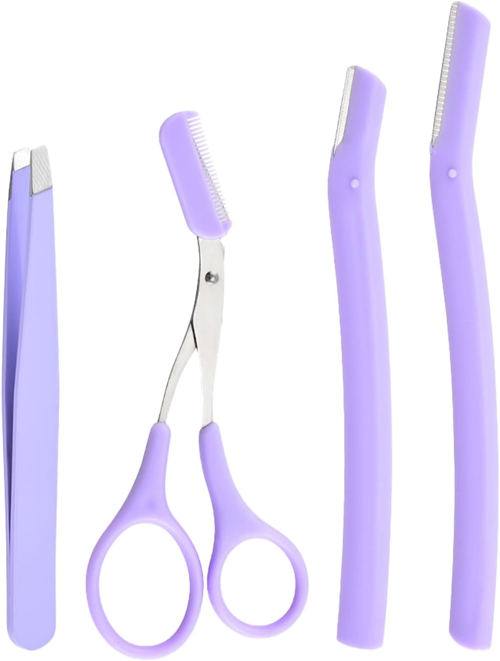 TORMEN Professional Eyebrow Grooming Kit Eye Brow Scissors with Comb Razor Tweezers For Perfect Shaping Face Hair Removal Tool Men and Women(4Pcs Purper)