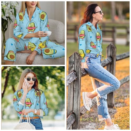Image of Women'S Long Sleeve Pajama Set Soft Loungewear Button-Down Top & Elastic Waist Pants S- 2XL