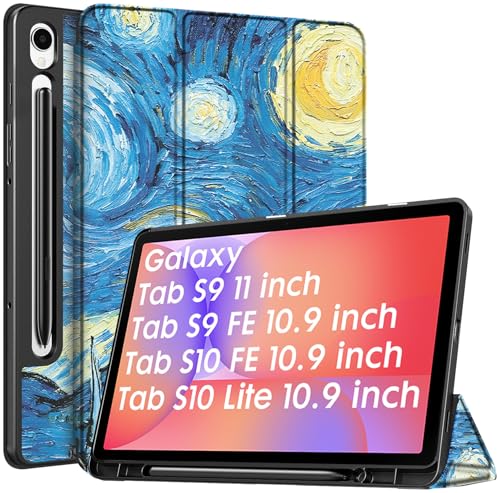 Image of Robustrion Cover for Samsung Galaxy Tab S10 Lite 10.9 inch / Tab S9 FE /Tab S10 FE /Tab S9 11 inch with [S Pen Holder], Flip Case for Samsung Tab S10 Lite /S10 /S9 FE Tablet Cover [Auto Sleep Wake] - Night