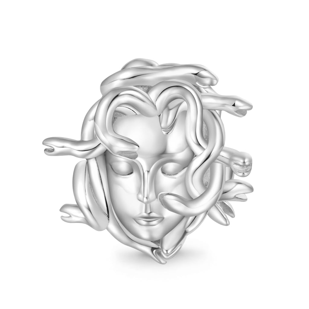 GNOCE Abalorio de plata de ley 925 con diseño de cabeza de medusa de gorgona mítica para pulsera, collar, regalo para mujeres y esposas, Plata de ley, Circonita cúbica