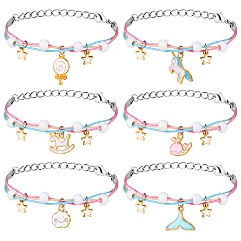 ALTcompluser 6 Stück Freundschaftsarmbänder für Mädchen, Kinder Schmuck Armbänder, Handgefertigte Geflochtene Armbänder für Geburtstagsfeierbevorzugungen Cover