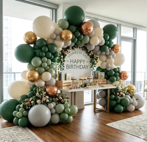 Image of Pastel Green Balloon Garland Kit Different Sizes Double Stuffed Balloons Latex Sage Balloon Jungle Green Arch For Birthday Safari Baby Shower Gender Reveal Bridal Boho Party