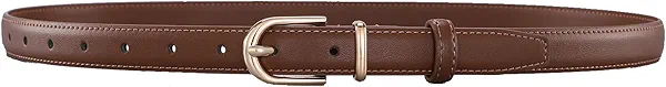 Pettata Women Skinny Leather Belt for Jeans Pants Ladies Thin Waist Dress Belts with Gold Buckle