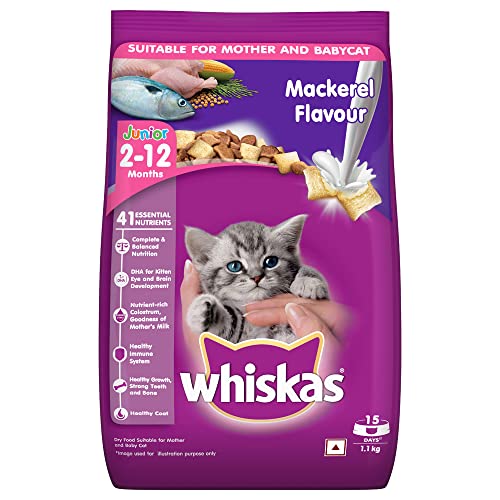 Whiskas Kitten (212 months) Dry Cat Food, Mackerel Flavour, 1.1kg Pack