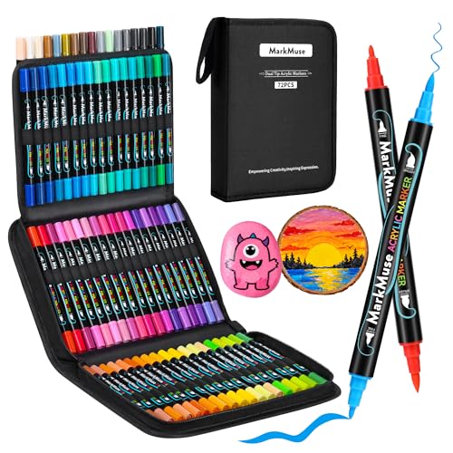 MarkMuse 72 Colores Rotuladores Acrilicos, Rotuladores Doble Punta, Acrylic Markers para Pintar Permanentes de Colores,Cerámica, Vidrio, Madera, Tela, Lienzo y Metal