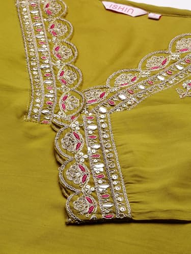 Image of ishin Yellow Floral Embroidered Thread Work Straight Kurta With Trousers & With Dupatta | Kurta set for women | Kurta with trousers and dupatta