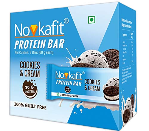 Novkafit 60 grams Protein Bar (Cookies & cream, Pack of 6) | 20 grams Whey Protein, Healthy Snacks | for Fitness & Energy (B08151D4TX) Amazon Price History, Amazon Price Tracker