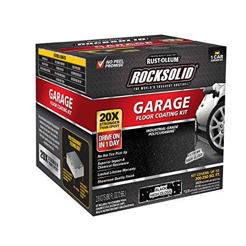 Image of Rust-Oleum 318712 RockSolid Polycuramine Garage Floor Coating, 1 Car Kit, High Gloss Black