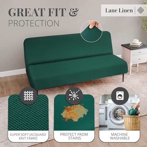 LANE LINEN Futon Couch Bed Cover - Soft Stretchable Couch Cover, Textured Fabric Sofa Protector, Easy to Use Mattress Cover with Elastic Bottom, Machine Washable - Dark Green - Image 3