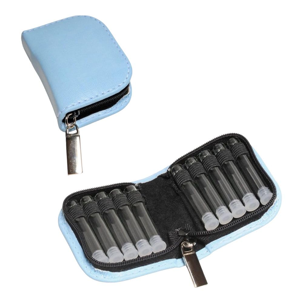 Globuli - Farmacia de emergencia, piel sintética (vegana) con 10 tubos de cristal transparente (azul claro)