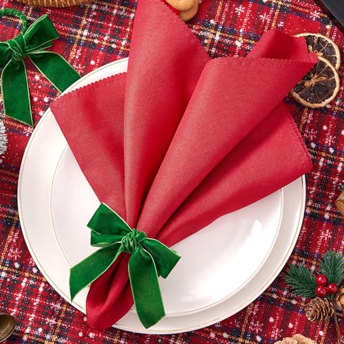 Aptwow CBNR Christmas Napkin Rings Set Of 12 - Green Bow Velvet Napkin Holders, Chic Xmas Holiday Napkin Rings thumb #1