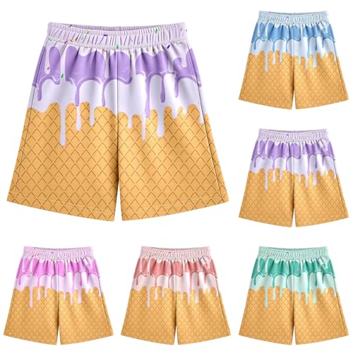 Boy's Cute Print Beach Shorts Casual Kids Elastic Waist Summer Graphic Shorts with Pockets for Girls 2-14 Years2