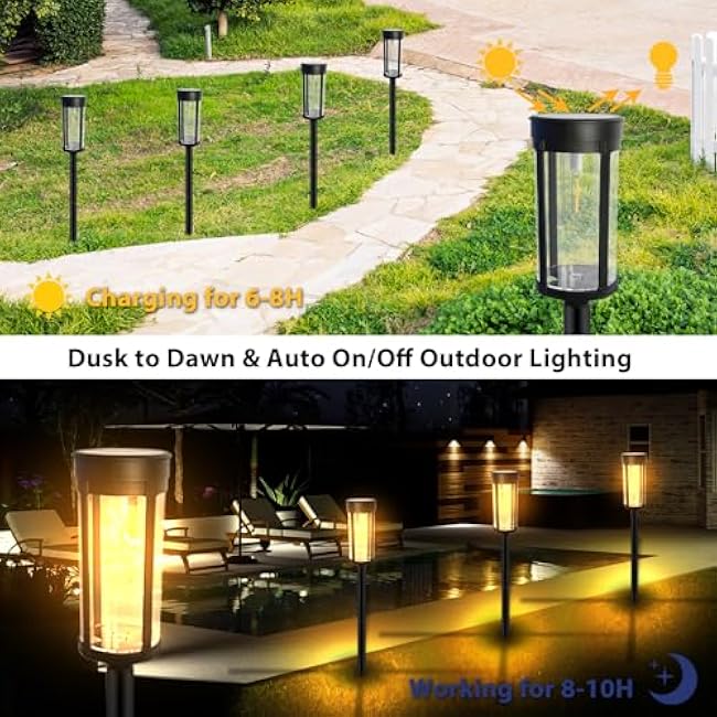 8 Pack Solar Pathway Lights Outdoor, Solar Lights Outdoor Waterproof, LED Pathway Lights Solar Powered Filament Bulb, Perfect for Yard Lawn Walkway Driveway Backyard Landscape-Warm White