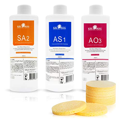 Professional use for beauty salon | 3 Bottles + 50 Facial Sponges| Skin Care Aqua Peeling Serum Facial Cleaning Liquid | Professional Dermabrasion Facial Special Solutions, it can be used.