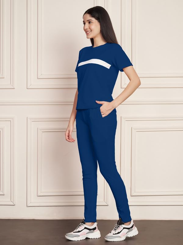 Image of DTR FASHION Polyester Blend Front Taped Tracksuit | Night Wear Suit For Women