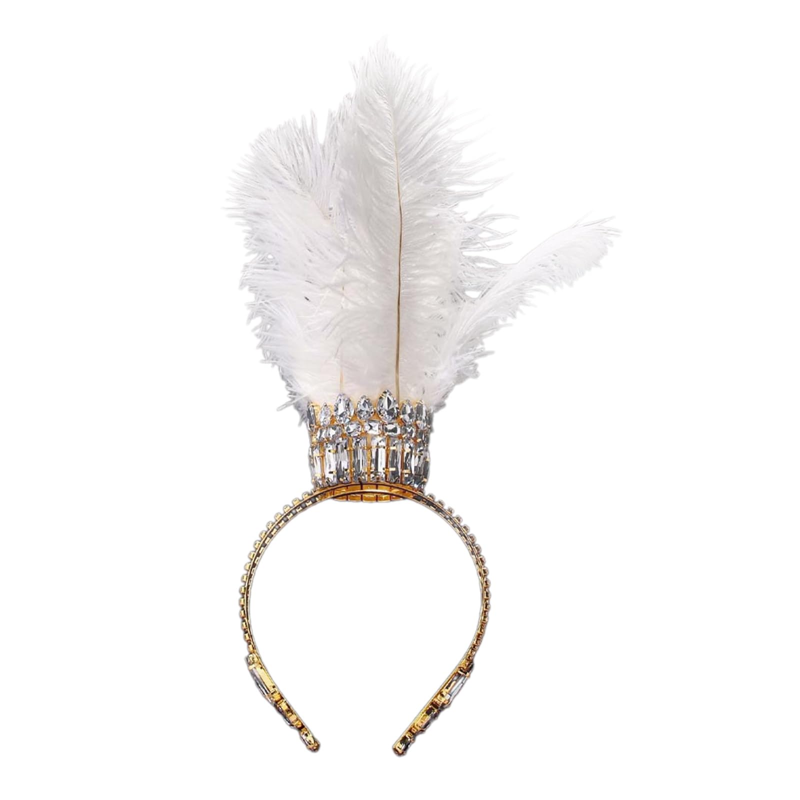 Elegante fascia per capelli con piume, con strass robusti, accessorio per capelli stravagante, portatile, accessorio per capelli da donna Trendyt