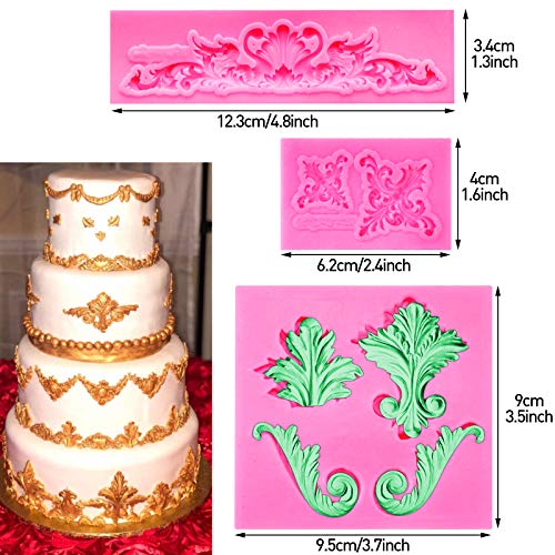 Rainmae Baroque Style Curlicues Scroll Lace Fondant Silicone Mold For Filigree Mold 3D Sculpted Flower Cake Border Decoration, Cupcake Topper, Jewelry, Polymer Clay, Crafting Projects #TOP5
