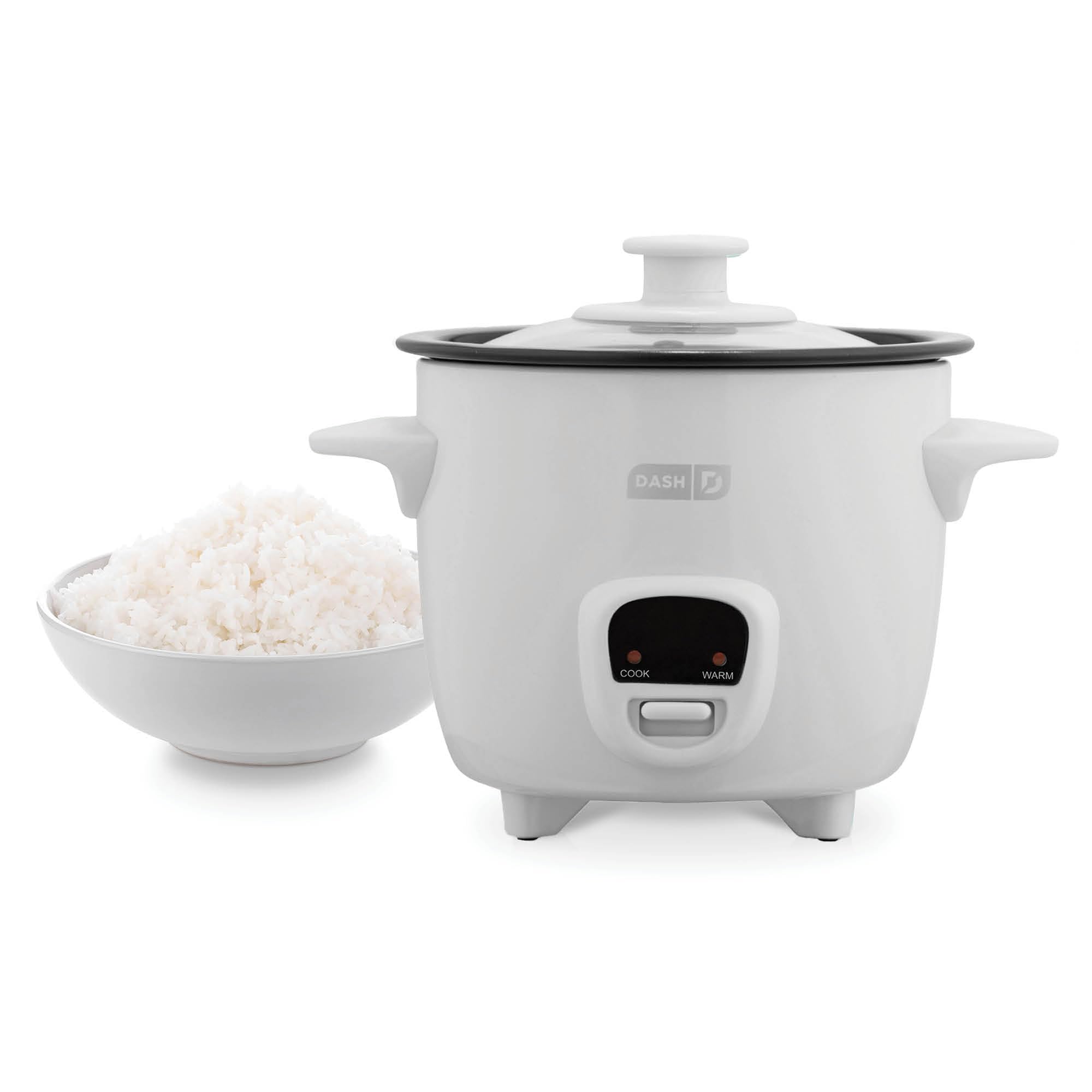 Dash Mini Rice Cooker Steamer with Removable Nonstick Pot, Keep Warm Function & Recipe Guide, 2 cups, for Soups, Stews, Grains & Oatmeal - White
