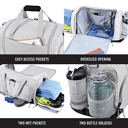 Ultimate Gym Bag 2.0: The Durable Crowdsource Designed Duffel Bag with 10 Optimal Compartments Including Water Resistant Pouch (Silver, Medium (20
