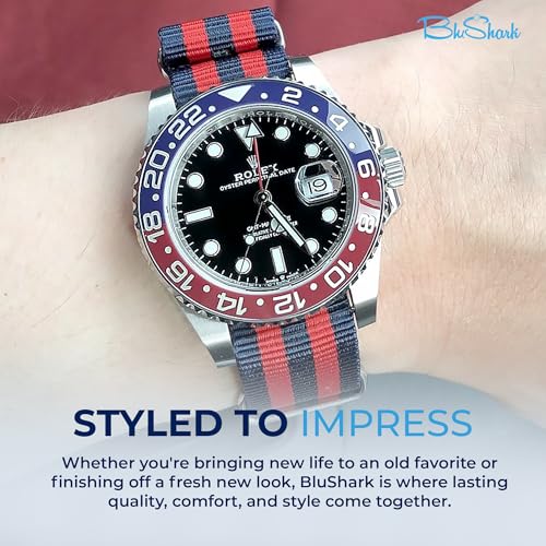 Image of BluShark - Original Collection Military-Style Waterproof Watch Strap, Fits All Timepiece Brands, Durable Nylon Wristwatch Accessories with Stainless Steel Buckle - 18mm, 20mm, 22mm & 24mm Watch Bands