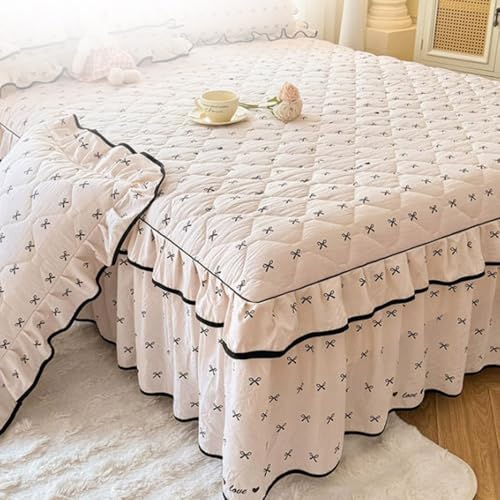 ZIUSFAC Funda De Colchón De Algodón Ropa De Cama Antideslizante Sábana Bajera Ajustable Falda De Cama 36cm Sabanas A Cuadros Tamaño Queen(Beige,King 180x200cm/71x79)