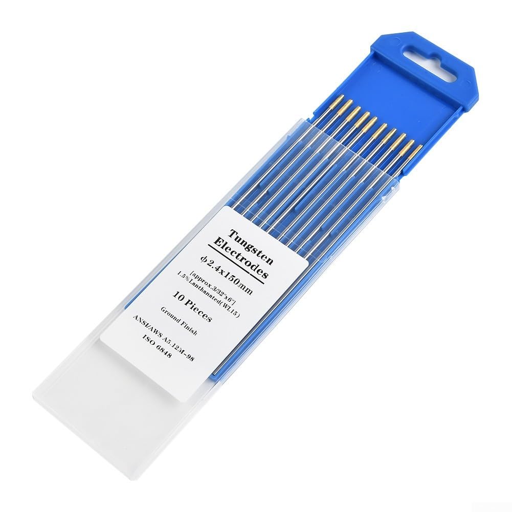 Wolframelektrode Gold Wolfram Elektrode WL15 für Edelstahl 10 Stück, ausgezeichneter Start (2,4 x 150 mm)