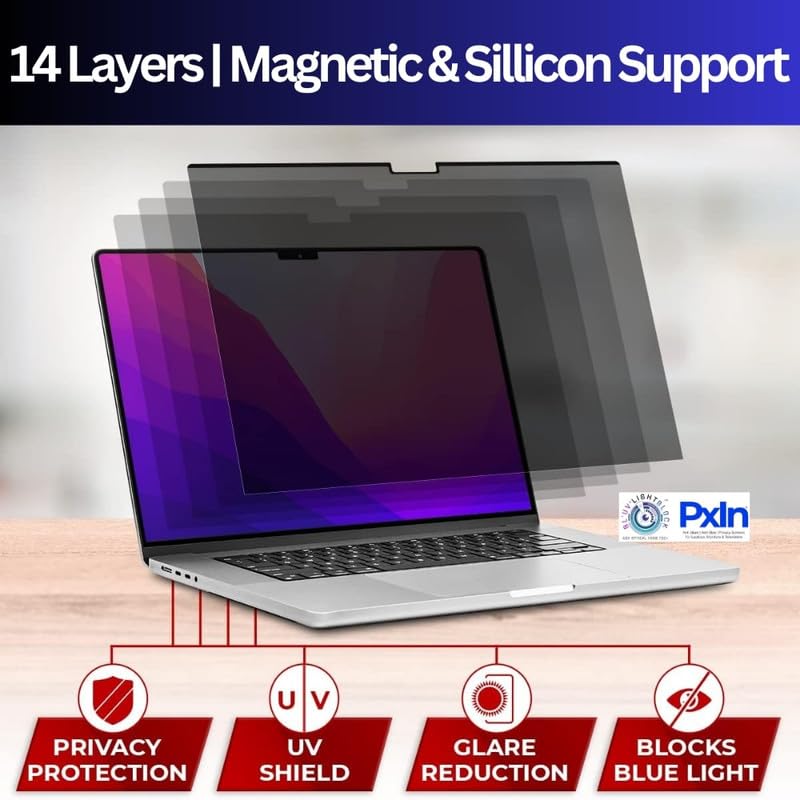 Image of Pxin Privacy Screen Filter for 13.6 Inch MacBook Air | Anti Glare | Adv. Privacy | Blue Light Filter | UV Protection Laptop Screen with Privacy