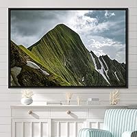 Framed Canvas Wall Art Mountainscape Aerial Dramatic Landscape Mountain Top Multicolor Photography Realism Rustic Warm - 16x24 inches
