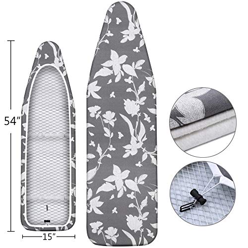 Mzxcuin 15" X 54" Padded Ironing Board Cover Scorch Resistant, Extra Thick Cotton Iron Cover With Padding Heat Reflective Heavy Duty Pad ,Grey Floral #TOP2