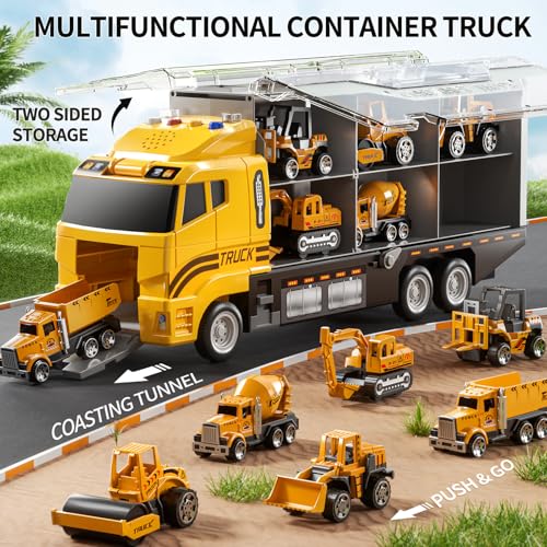 image for NIPLOOOW Toddler Boys Construction Truck Vehicle Toy Set with Play Mat