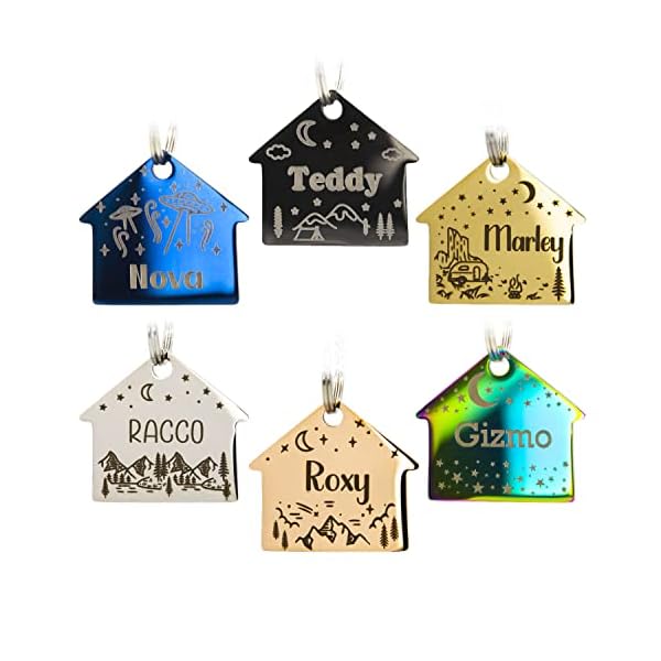 Personalized Dog Tag with 5 Lines of Custom Deep Engraved Durable Stainless Steel Pet ID Name Tag Designer Small Size House Personalized Dog Tag with 5 Lines of Custom Deep Engraved Durable Stainless Steel Pet ID Name Tag Designer Small Size House
