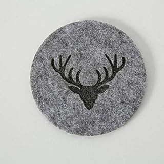 6 x Untersetzer Filz grau Ø 10 cm, Hirsch, Rentier, f. Gläser, Wunschmodell:Oben