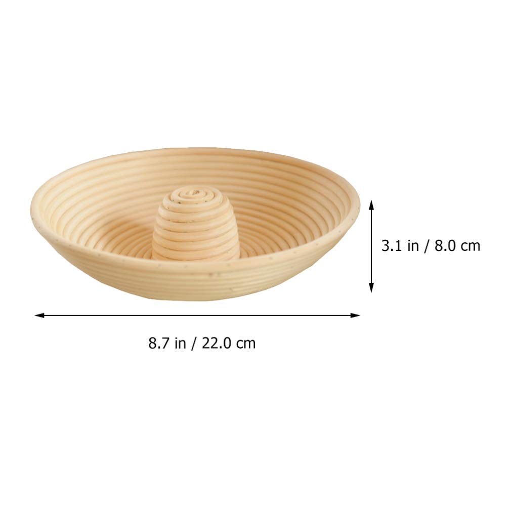 Pan Banneton Cesta de prueba Circular Brotfom Masa Proving Bowl Anillo tejido a mano Redondo Rattan Couronne Sourdough Lame Pan Rising Basket with Center Riser 22X8CM / 42